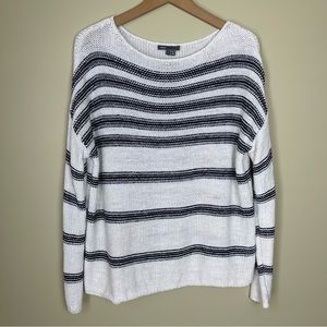 Vince 100% Linen White and Blue Stripes Knit Sweater Size Large